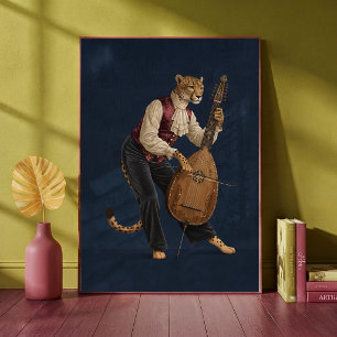 Sophisticated Leopard Playing Cello Musical  Poster