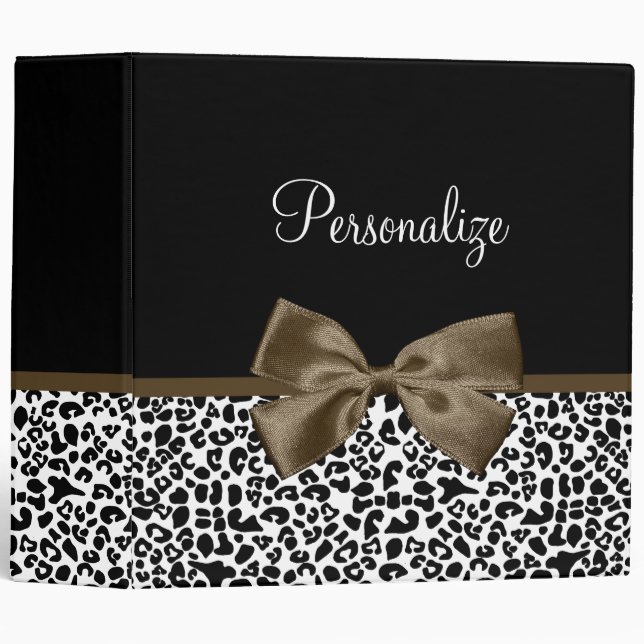 Sophisticated Leopard Print Brown Bow With Name Binder (Front/Spine)
