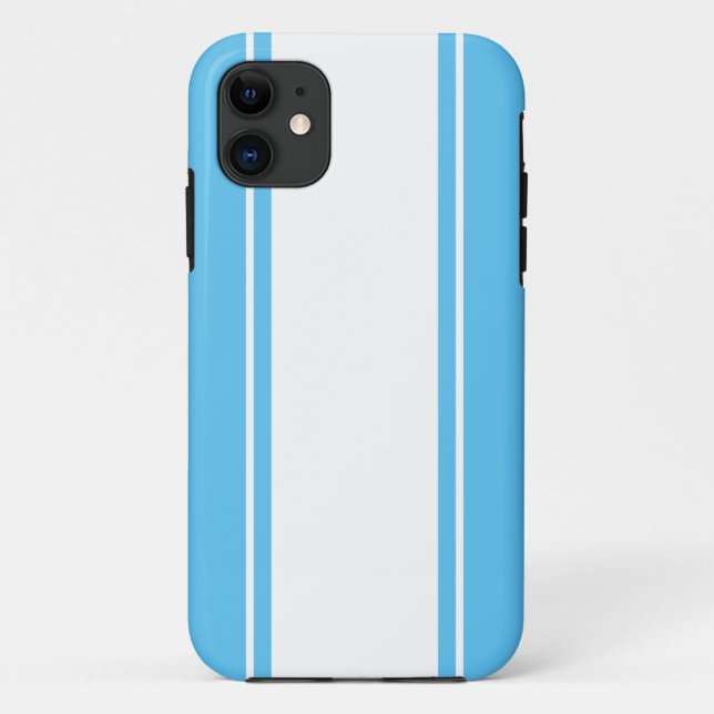 Sophisticated Light Sky Blue White Racing Stripes Case-Mate iPhone Case (Back)