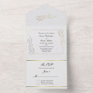 Sophisticated Luxurious Gold Flourishes Wedding All In One Invitation
