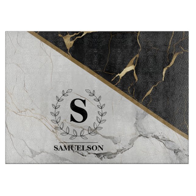 Sophisticated Marble Monogram Cutting Board (Front)