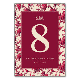 Sophisticated Maroon Floral Table Number