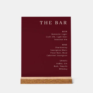 Sophisticated Maroon Typographic Bar Menu Acrylic Sign