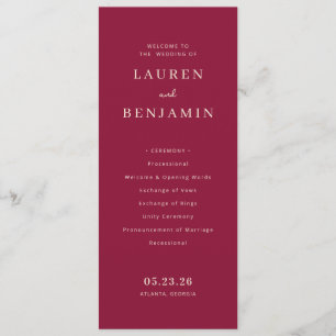 Sophisticated Maroon Wedding Ceremony Program