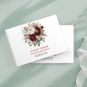 Sophisticated Marsala Boho Floral Gold Guest Book