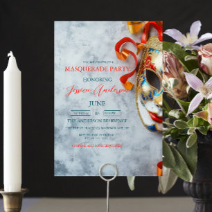Sophisticated mask grey Masquerade Party Birthday Invitation