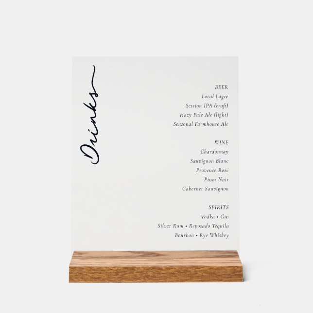 Sophisticated Minimalist Beverage Menu (Recto)
