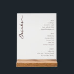 Sophisticated Minimalist Beverage Menu Acrylic Sign<br><div class="desc">This elegant wedding menu features a minimalist design with a clean, white background and dark brown or black typography. The layout is vertically oriented, showcasing a large cursive "Drinks" heading on the left, while the right side presents organized lists of beer, wine, and spirits in bold, sans-serif fonts. The sophisticated...</div>