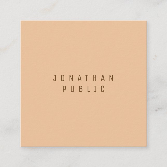 Sophisticated Minimalist Modern Peach Colour Trend Square Business Card (Front)