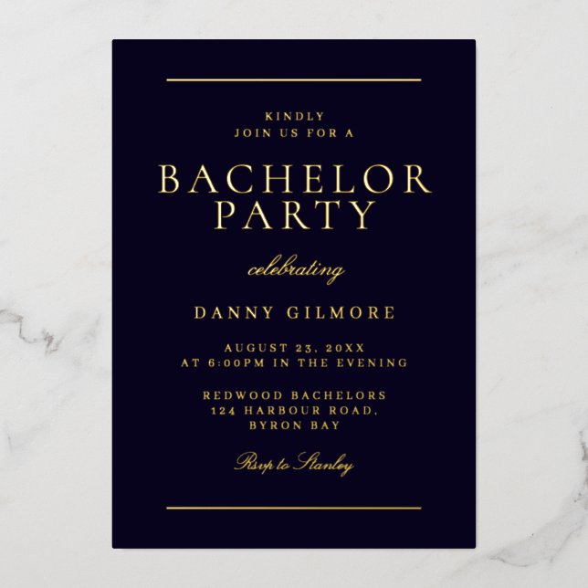 Sophisticated Modern Bachelor Party  Black & Gold  (Front)