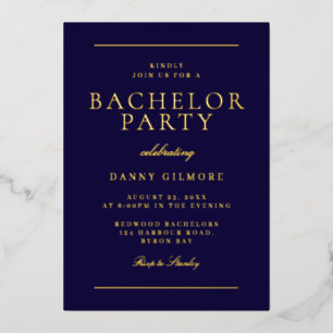 Sophisticated Modern Bachelor Party Navy & Gold 