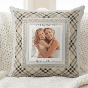 Sophisticated Modern Farmhouse Best Mom Photo Throw Pillow