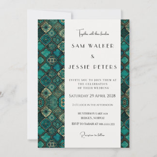Sophisticated Modern Green Pattern Wedding Invitation