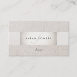 Sophisticated Modern Silver and Linen Monogrammed Business Card