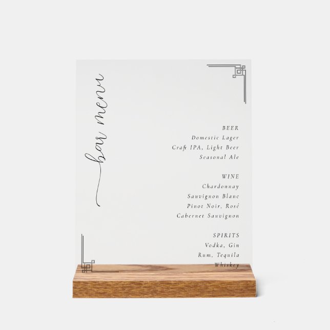 Sophisticated Monochromatic Minimalist Bar Menu (Recto)