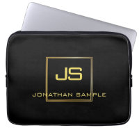 Sophisticated Monogram Black Gold Template Laptop