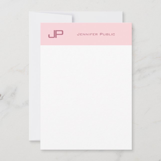 Sophisticated Monogram Blush Pink White Simple Card (Front)