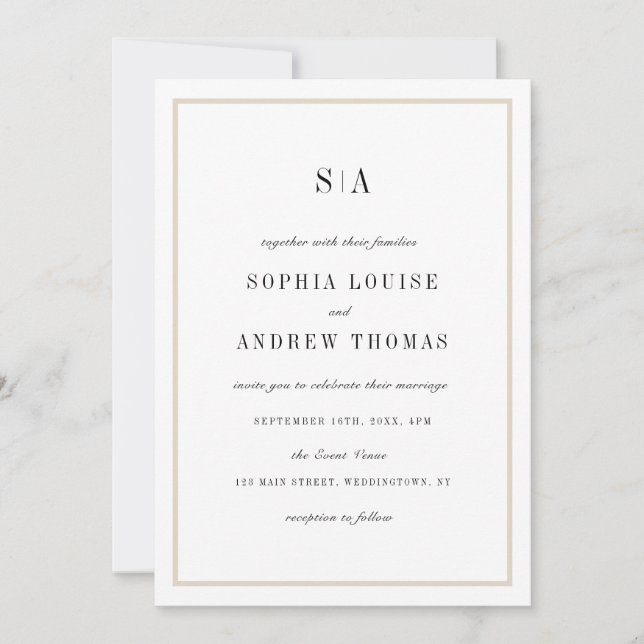 Sophisticated monogram minimalist wedding invitation (Front)