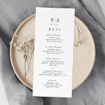 Sophisticated monogram minimalist wedding menu<br><div class="desc">Sophisticated black and white minimalist wedding menu cards with couple's monogram. The back of the design features vintage floral with colour editable background. Simple and elegant. Great for modern classic wedding,  and formal wedding.
See all the matching pieces in the collection.</div>