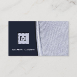 Sophisticated Navy and Silver Feather Monogram Business Card