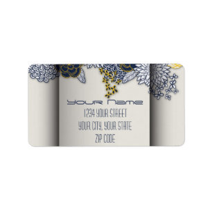 Sophisticated Navy and Yellow Floral Address Labe Label