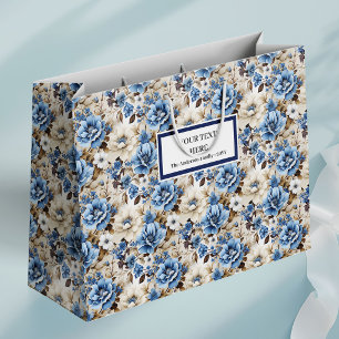 Sophisticated Navy Blue Floral Luxury Gift Bag