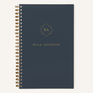 Sophisticated Navy Blue & Gold Initial Monogram Notebook