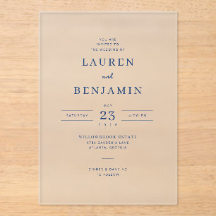 Sophisticated Navy Blue Minimalist Wedding Invitat Acrylic Invitations