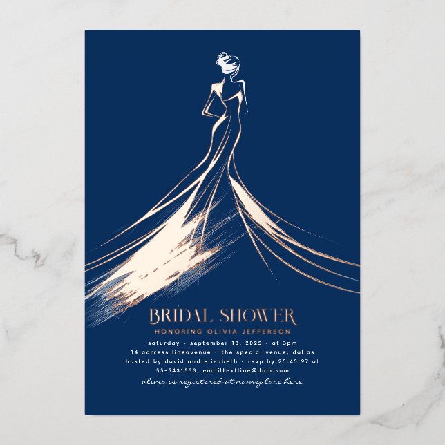 Sophisticated Navy Blue & Rose Gold Bridal Shower (Front)