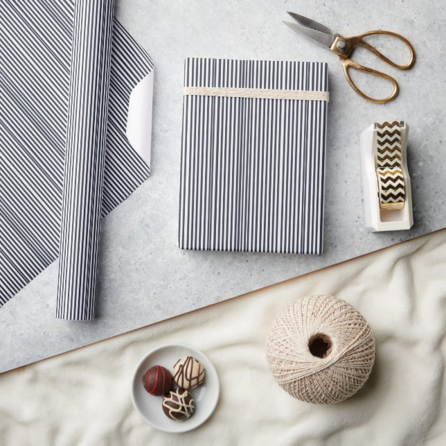 Sophisticated Navy Blue Striped Minimalist Wrapping Paper (Crafts)
