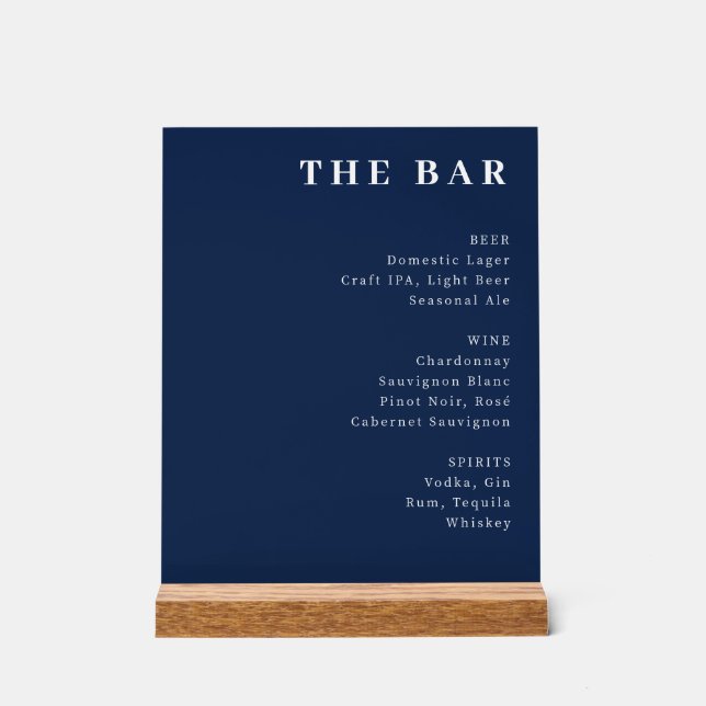 Sophisticated Navy Blue Typographic Bar Menu (Recto)