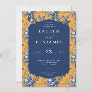 Sophisticated Navy Floral Wedding Invitation