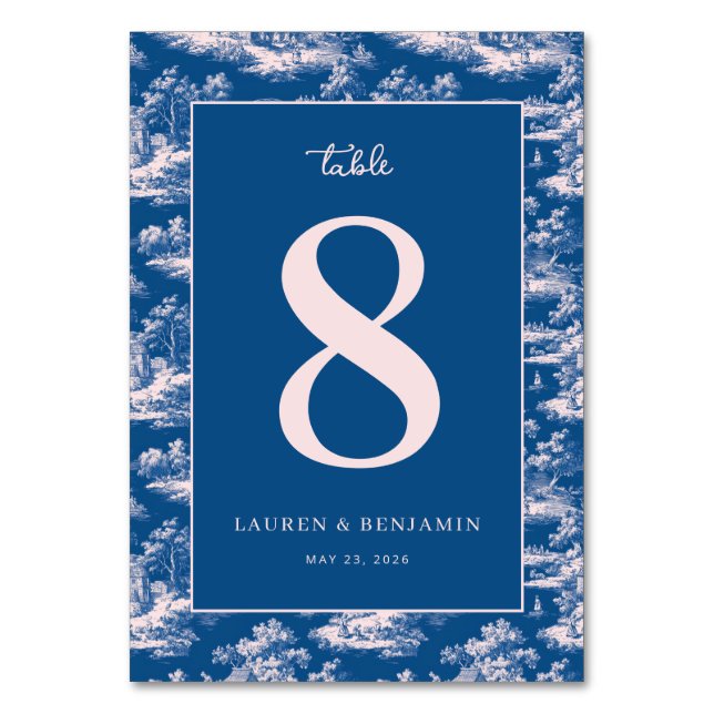 Sophisticated Navy Pastoral Scenes Table Number (Front)
