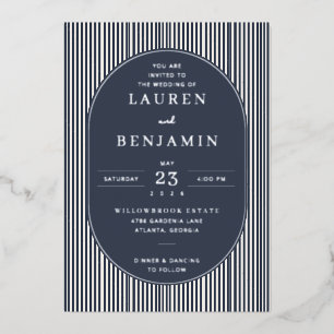 Sophisticated Navy Striped Wedding Invitation