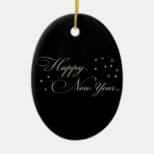 Sophisticated New Year's Eve, Black and Tan Ceramic Ornament