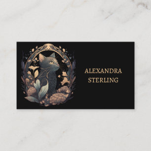 Sophisticated Noir Art Nouveau Cat Personalized Business Card