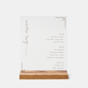 Sophisticated Off-White Minimalist Bar Menu Acrylic Sign