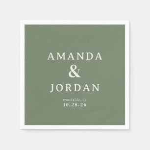 Sophisticated Olive Green Typographic Napkin