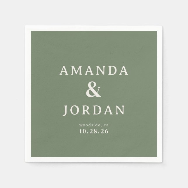 Sophisticated Olive Green Typographic Napkin (Front)