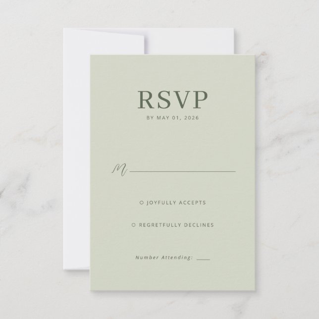 Sophisticated Olive Minimalist RSVP Card (Front)