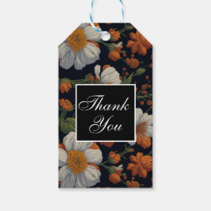 Sophisticated Orange white elegant retro flowers Gift Tags
