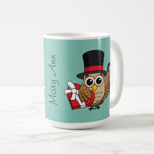 Sophisticated Owl w Heart Chocolate Box Add Name Coffee Mug