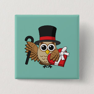 Sophisticated Owl with Heart Chocolate Box 2 Inch Square Button