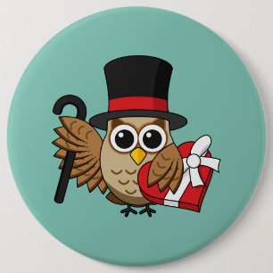 Sophisticated Owl with Heart Chocolate Box 6 Inch Round Button