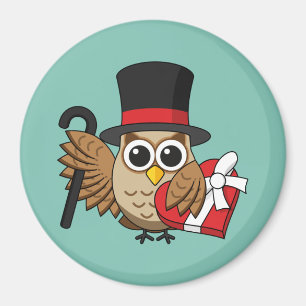 Sophisticated Owl with Heart Chocolate Box Magnet