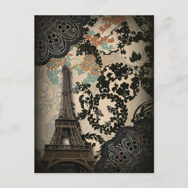Sophisticated Paris Eiffel Tower Lace damask Postcard (Front)