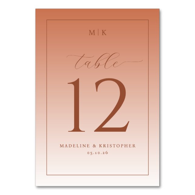 Sophisticated Peach Gradient Table Number (Front)