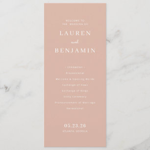 Sophisticated Peach Minimalist Wedding Schedule Program