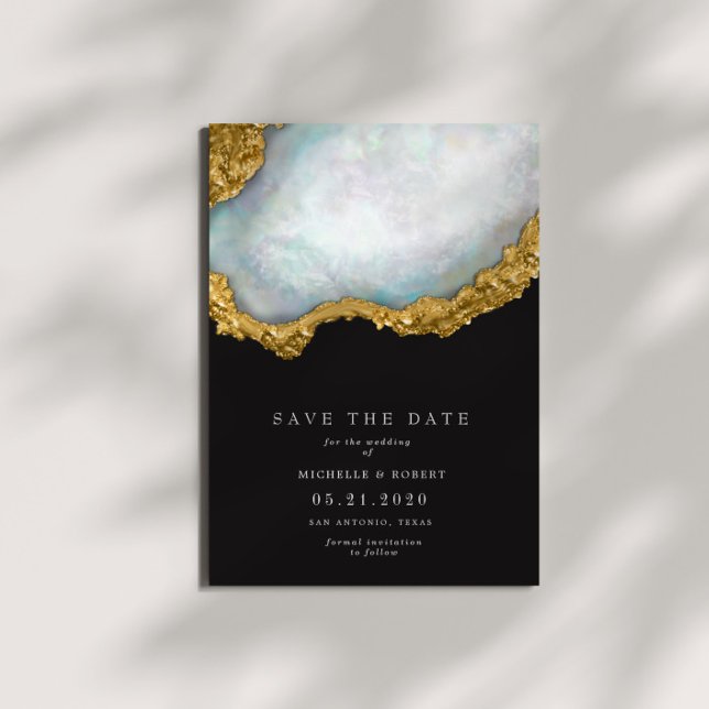 Sophisticated Pearl Agate Photo Save The Date Invitation (Creator Uploaded)