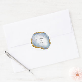 Sophisticated Pearl Golden Agate Monogram Wedding Classic Round Sticker